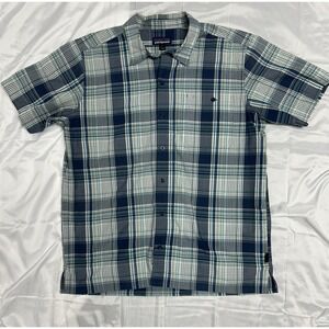 Patagonia Puckerware Shirt, Blue Green White Plaid Seersucker Fabric, Men's- L